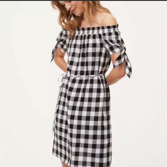 NWT Loft off shoulder plaid dress. Medium - Picture 1 of 4